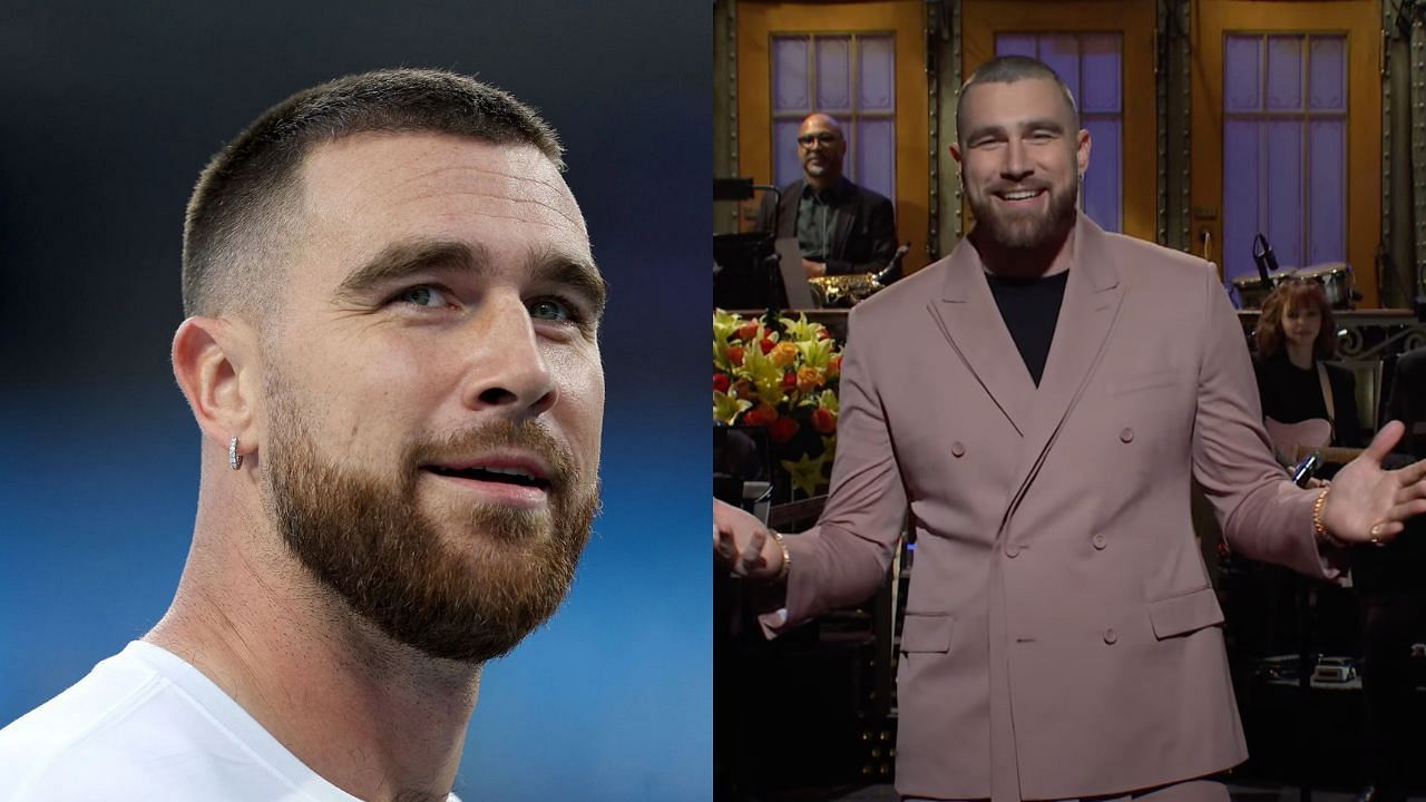 Travis Kelce has spoken up on being on Saturday Night Live - image credits: Getty for left, NBC for right
