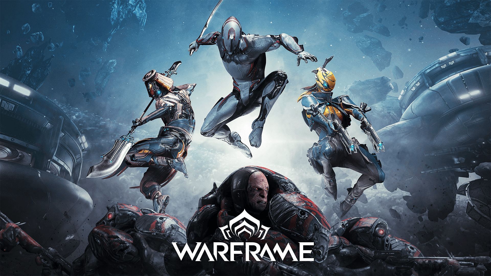 Three Warframes and some enemies.