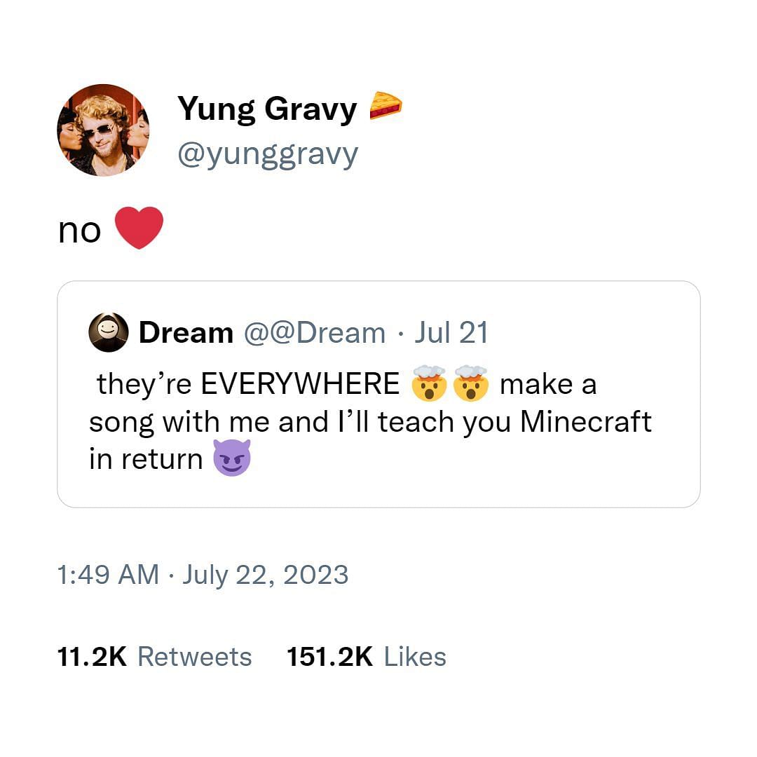 Yung Gravy responds to Dream in brutal manner (Image via Twitter)