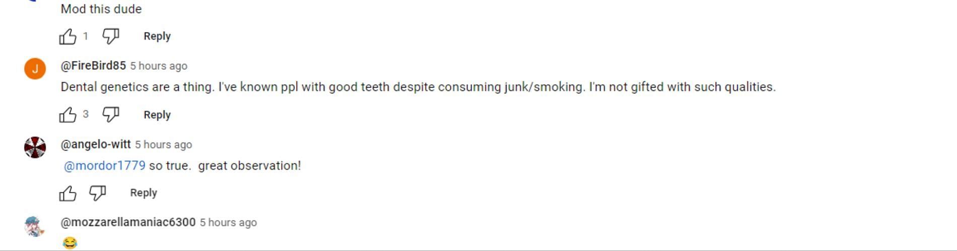 Many commenters agreed on the issues that led to Zack&#039;s dental issues (Image via YouTube)