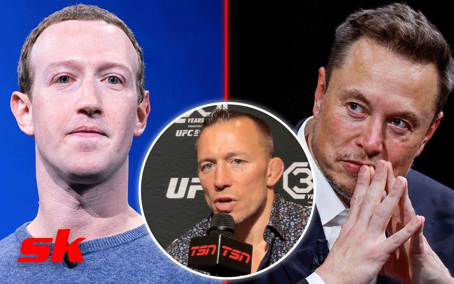 Mark Zuckerberg, Elon Musk and Georges St-Pierre [Image credits: @SpinninBackfist and @aaronbronsteter on Twitter]