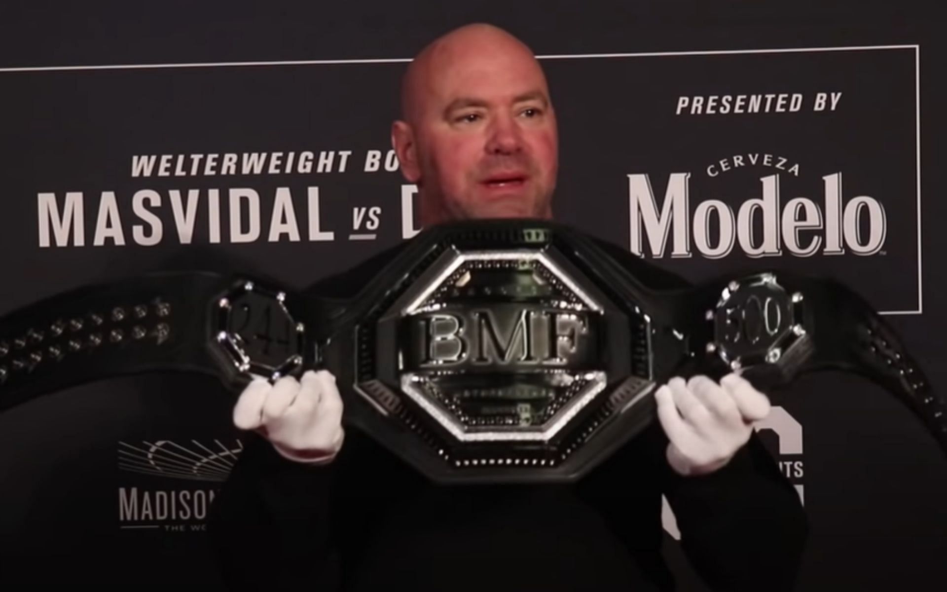 Dana White with the inaugural BMF belt [Image courtesy @TheMacLife on YouTube] 