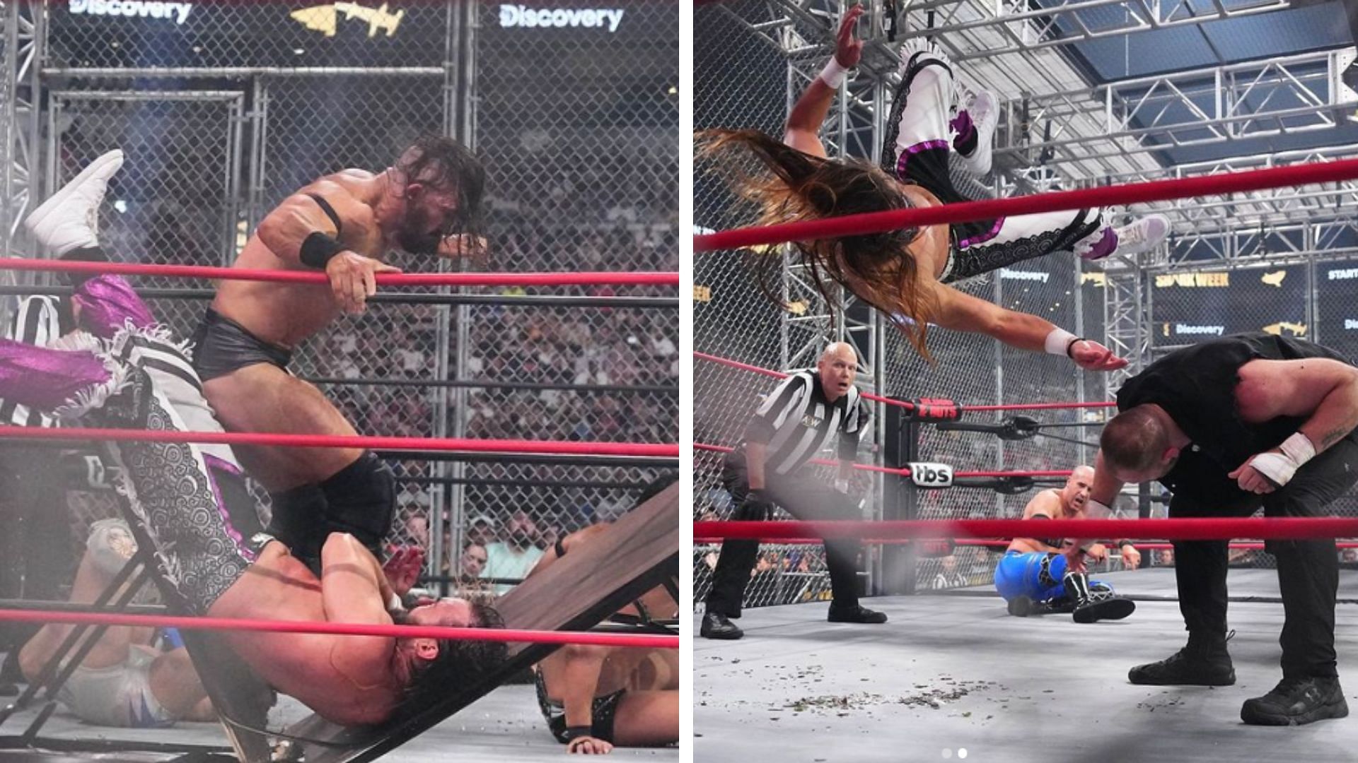 Images from the recently concluded AEW Bloods and Guts match