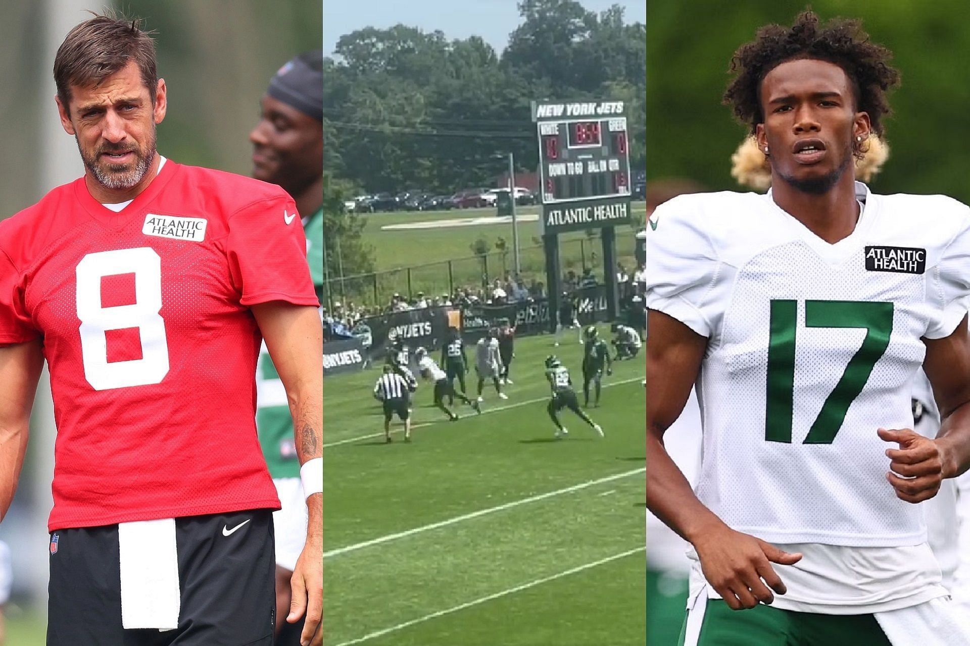 Aaron Rodgers, Garrett Wilson go viral after Jets WR&rsquo;s insane TD catch in training camp