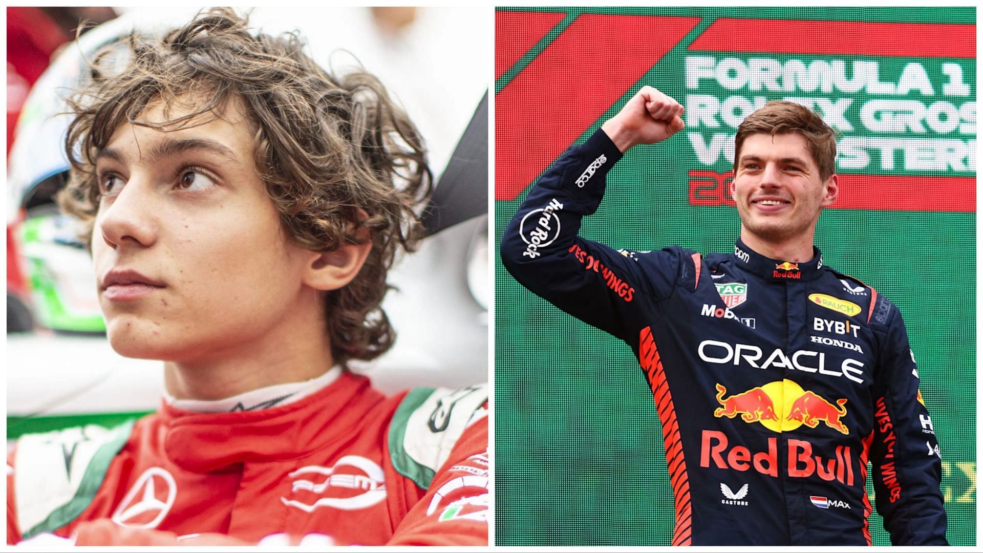 Italian Youngster Andrea Kimi Antonelli (L) and Max Verstappen (R)