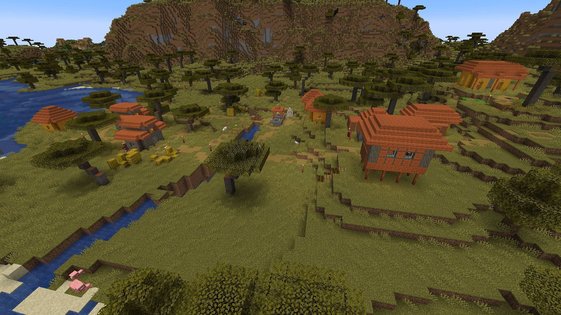 В этом сиде Minecraft нет недостатка в деревнях, которые можно посетить для бесплатной добычи (Изображение взято с Mojang)