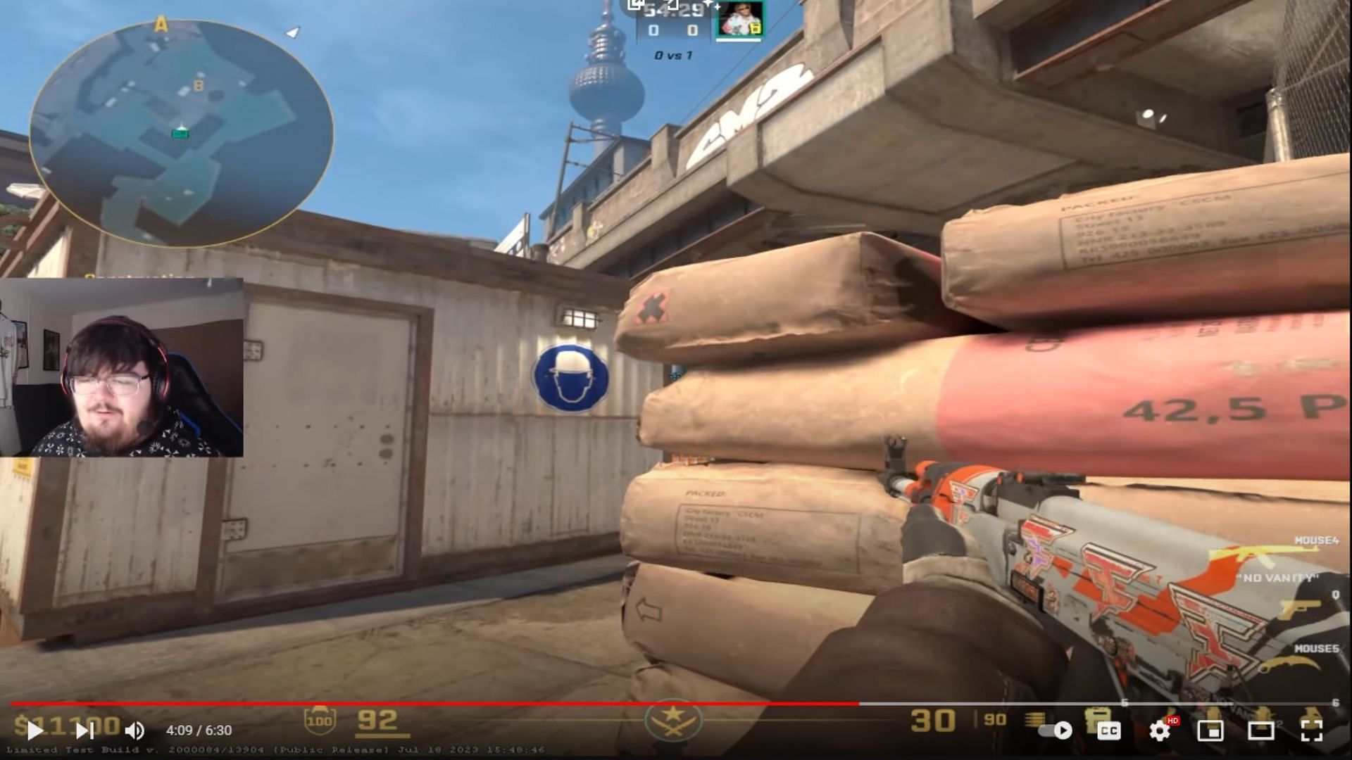 Angle from Sandbags into Heaven in Bombsite B of Overpass (Image via YouTube/austincs CLIPS)