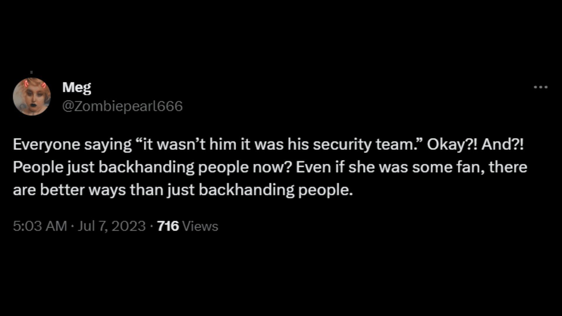 A netizen saying how backhanding people is an offense. (Image via Twitter/Meg)