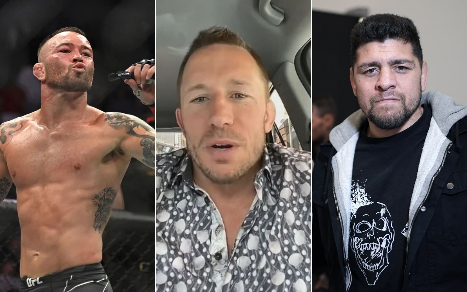 Colby Covington [Left], Georges St-Pierre [Middle], and Nick Diaz [Right] [Photo credit: MMAFightingonSBN - YouTube and @ufc - Twitter]
