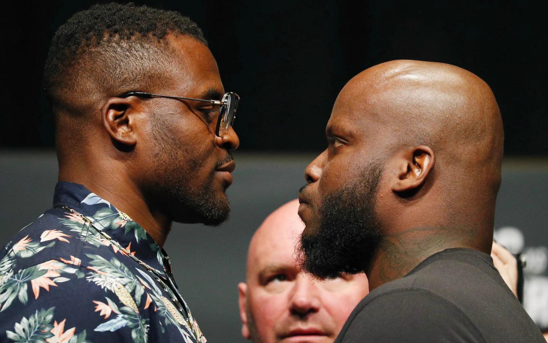 Francis Ngannou and Derrick Lewis face off before their UFC 226 clash in 2018 [Image courtesy: @MMAHistoryToday on Twitter]