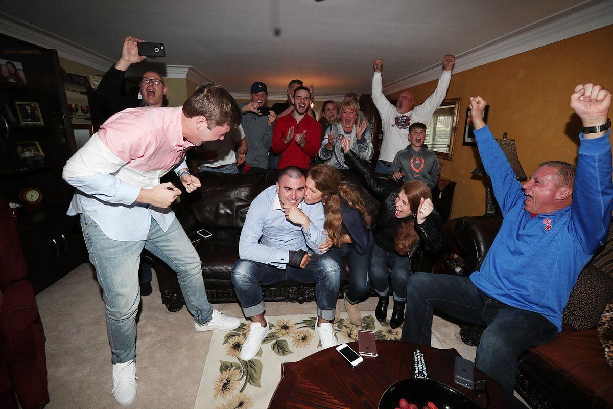 Chad Kelly celebrates with family and friends after Denver Broncos drafted him