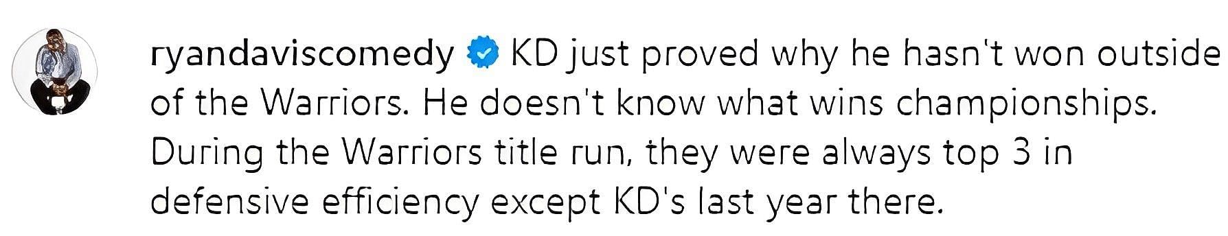 Davis didn&#039;t hold back in his take about KD