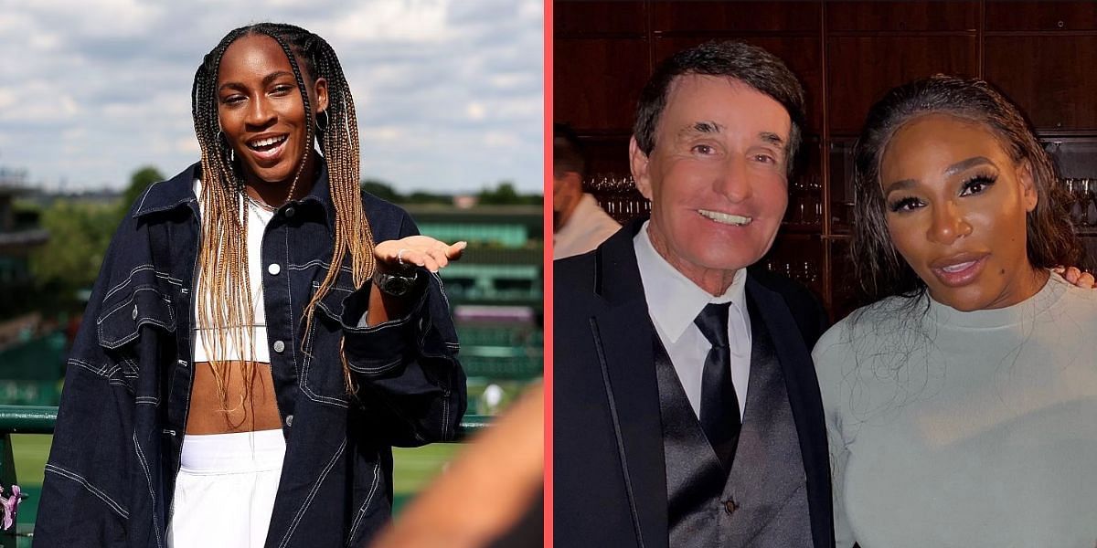 Coco Gauff (L) and Rick Macci pictured with Serena Williams (R)
