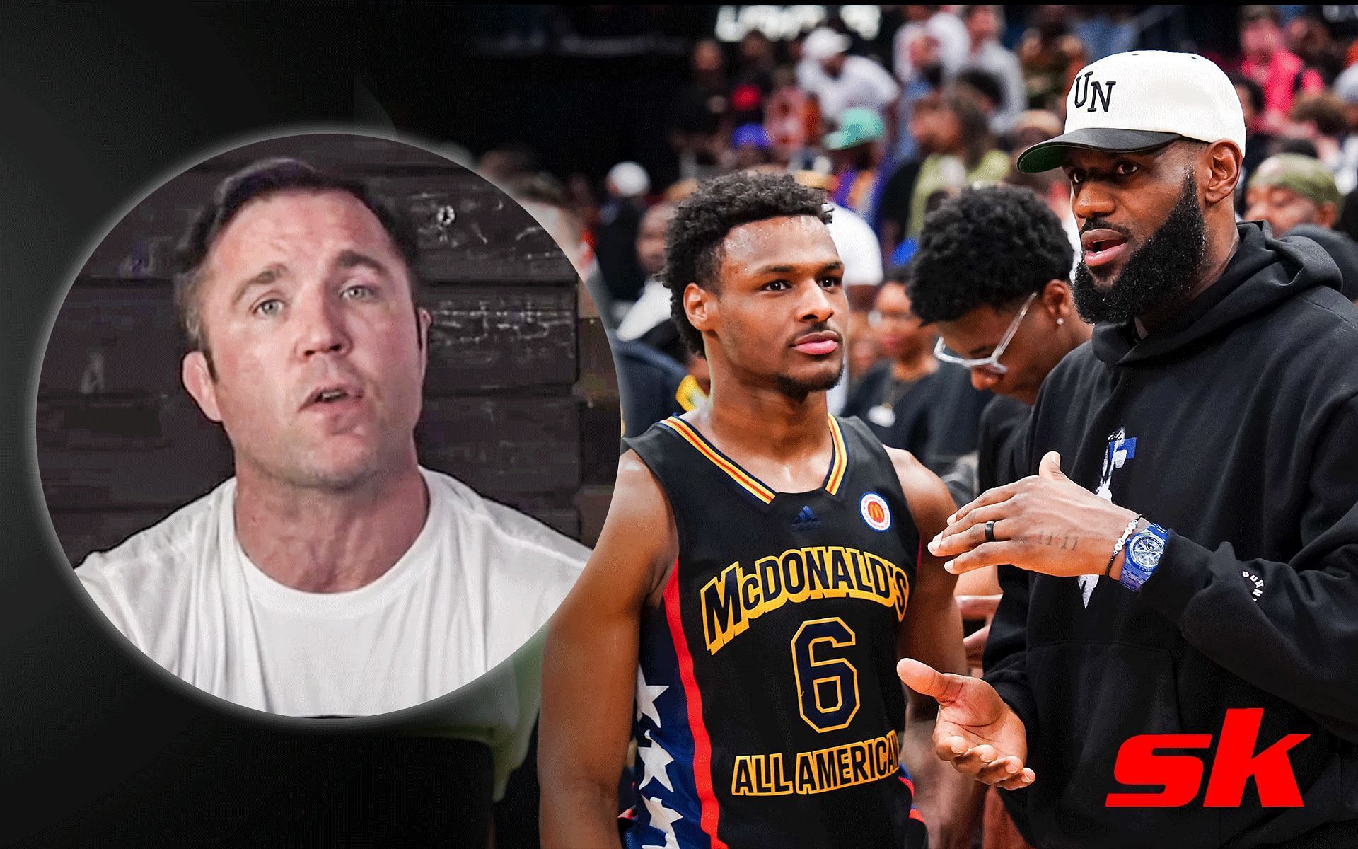 Chael Sonnen (Left); Bronny James with LeBron James (Right) [*Image courtesy: left image via @sonnench Instagram; right image via Getty Images]