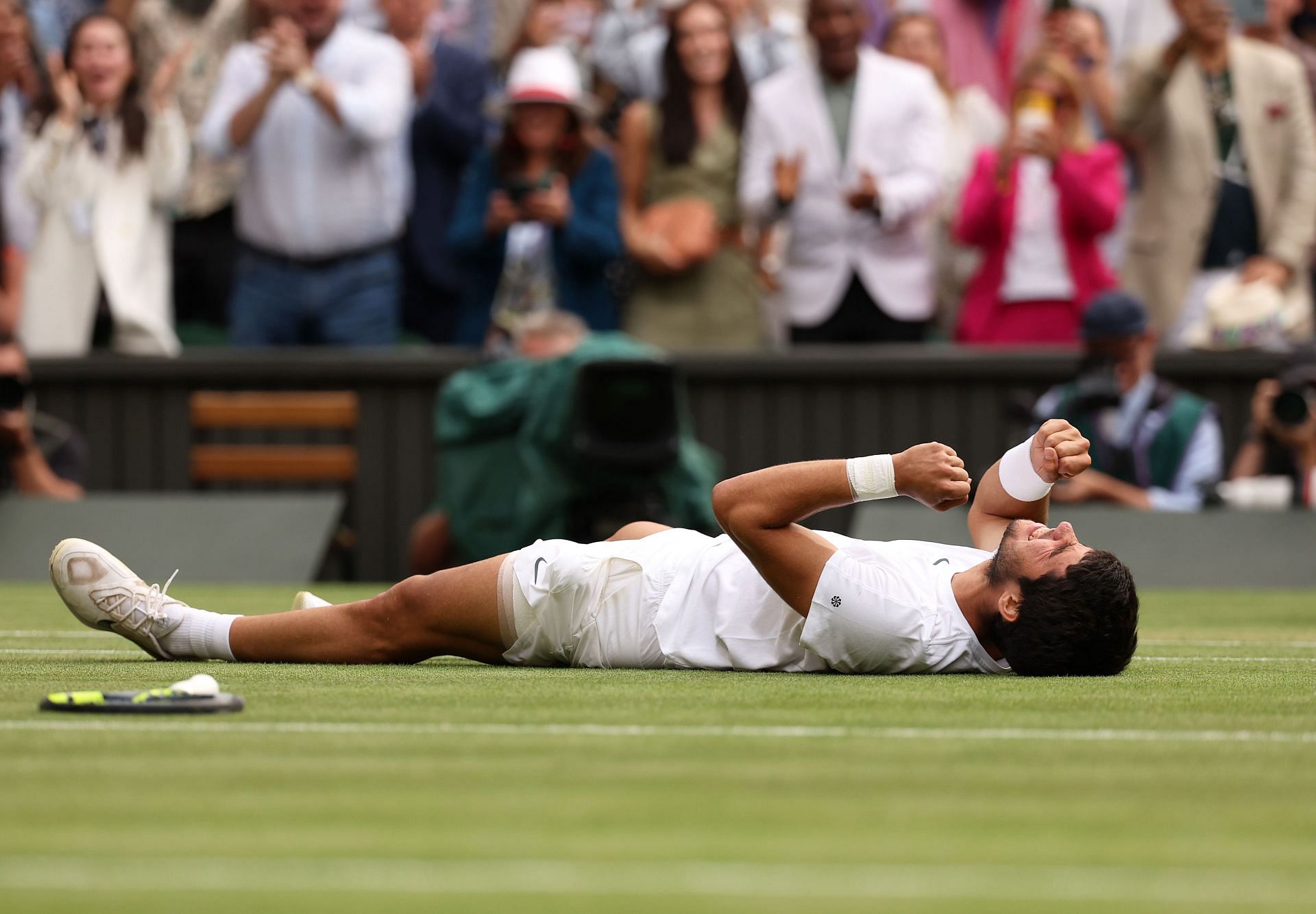 Carlos Alcaraz after beating Novak Djokovic in the 2023 Wimbledon final.