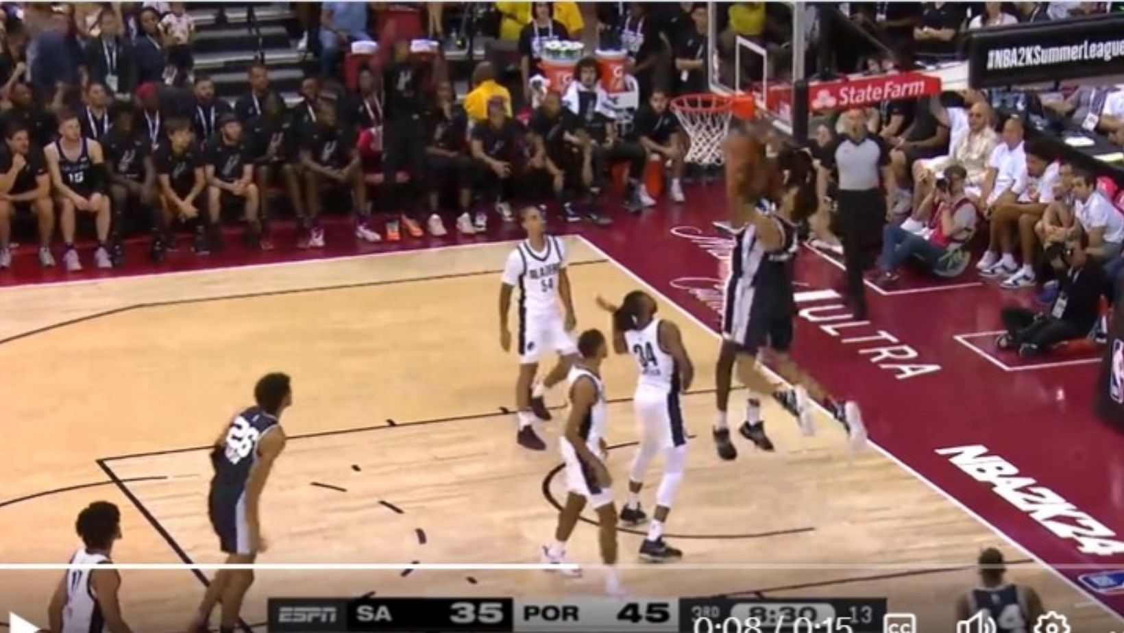Victor Wembanyama had another highlight reel sequence in the third quarter of the San Antonio Spurs versus Portland Trail Blazers game.