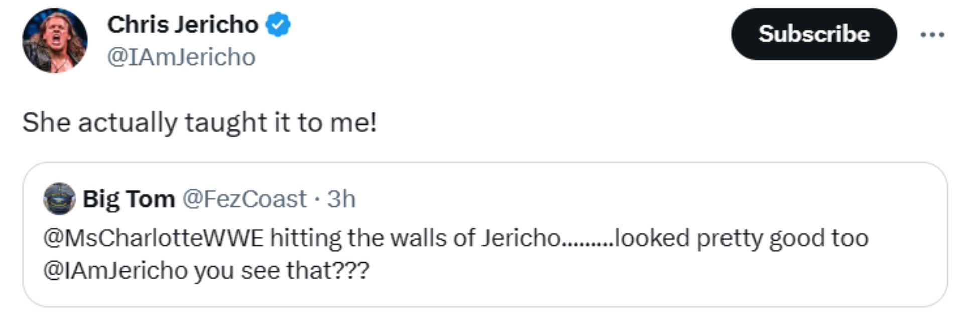 Chris Jericho clapped back at a fan.