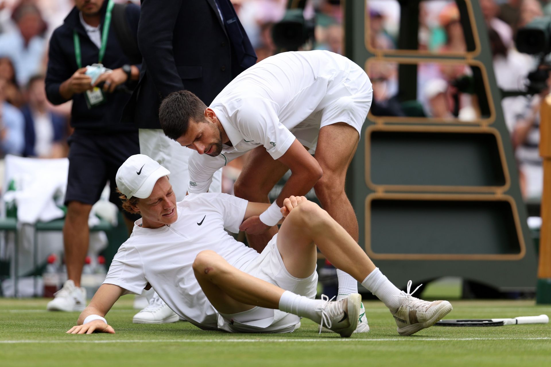 The Serb helped Jannik Sinner up at Wimbledon 2022