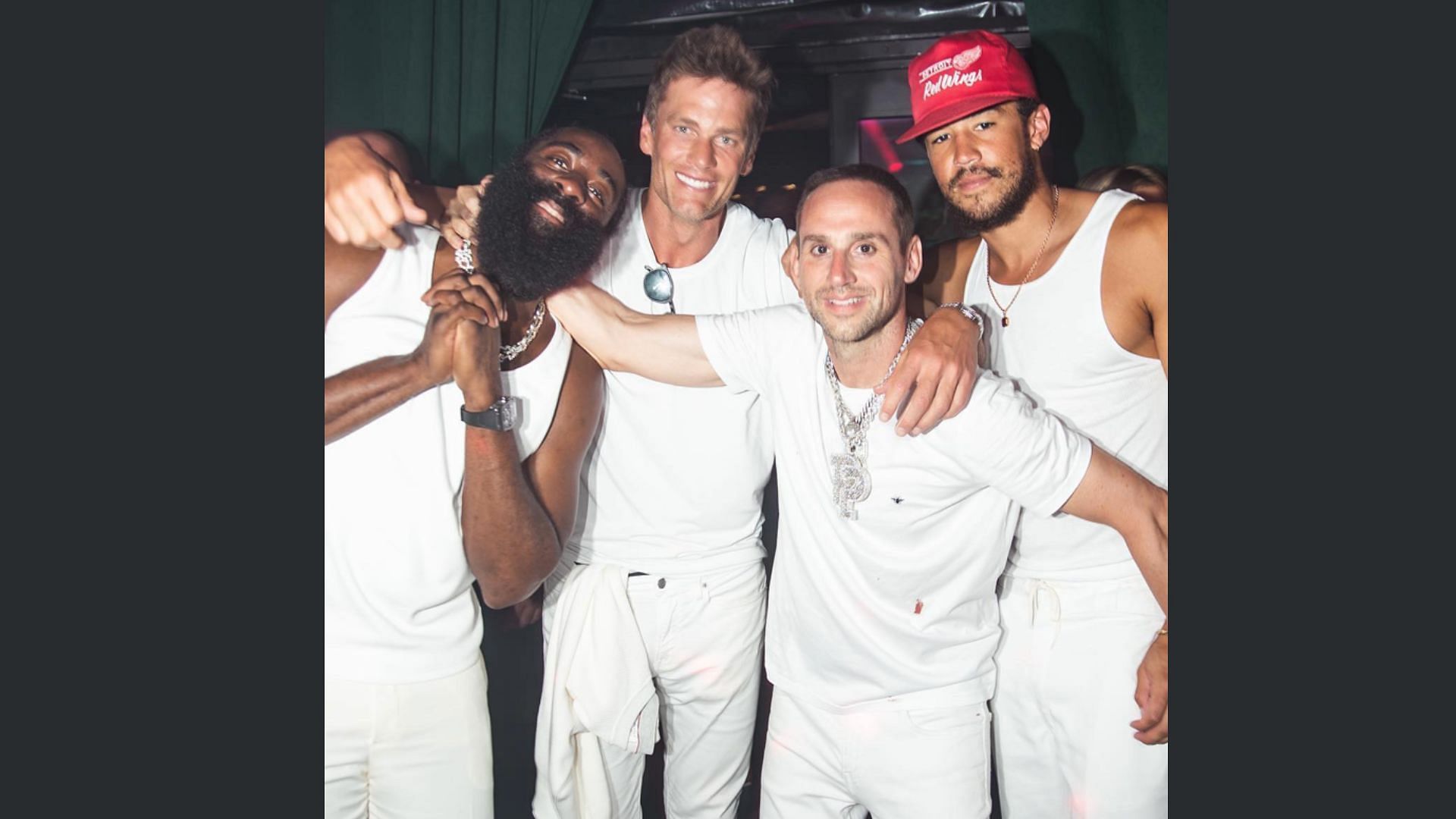 Brady hanging with NBA superstar James Harden and others. Credit: @michaelrubin (IG)
