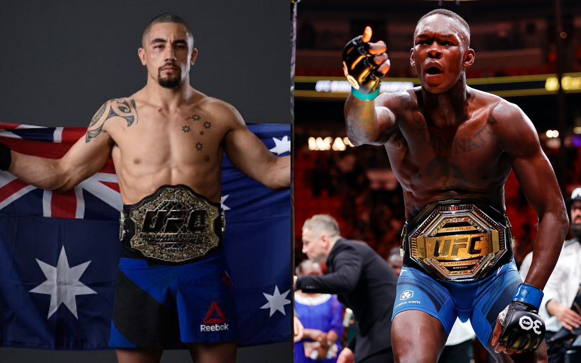 Robert Whittaker (Left) and Israel Adesanya (right) [Image credits: Getty Images, @jorwal123456 on Twitter]  