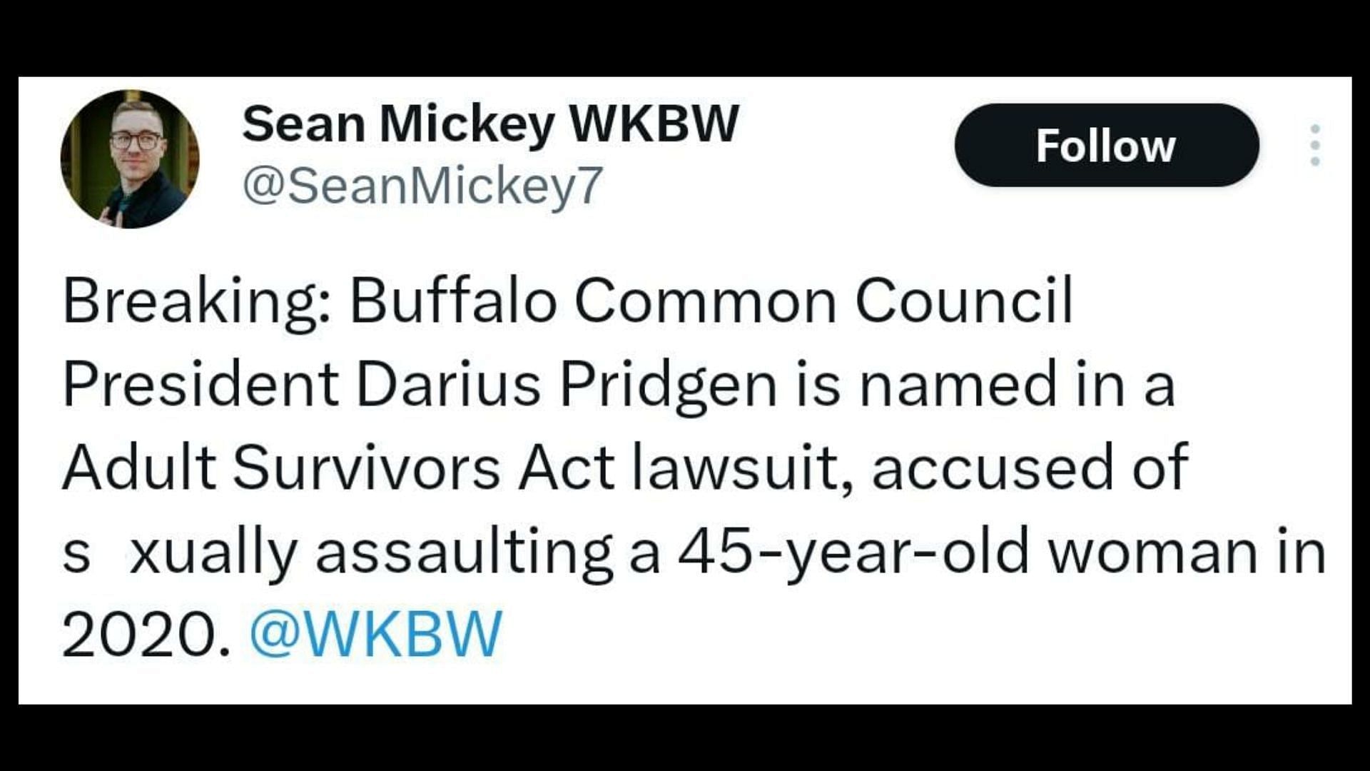 The lawsuit claimed that Pridgen has assaulted the plaintiff on at least seven different occasions (Image via Sean Mickey WKBW/Twitter)