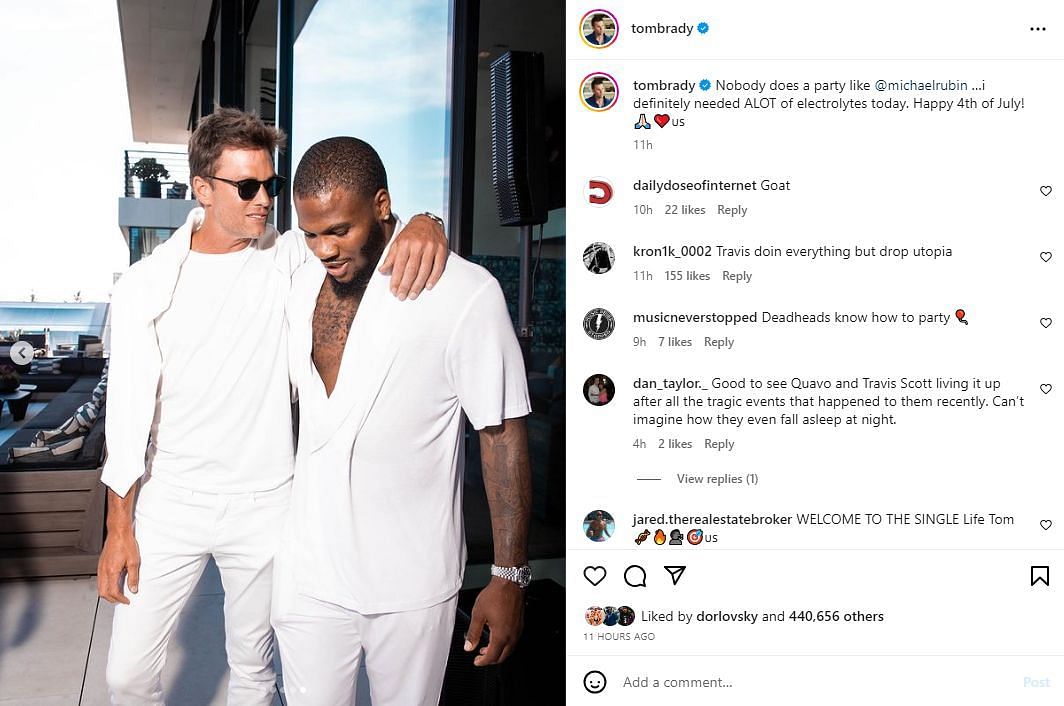 Micah Parsons spent time with Tom Brady at Fanatics CEO Michael Rubin's white party. (Image credit: Tom Brady on Instagram)