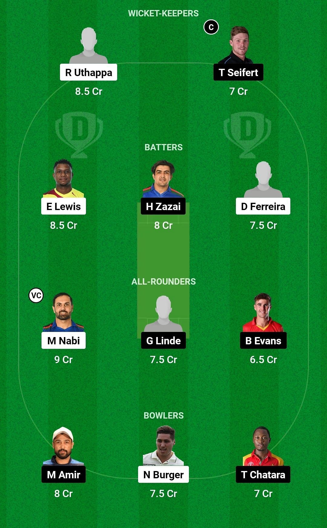 Dream11 Team for Harare Hurricanes vs Durban Qalanders - Zim Afro T10 2023.