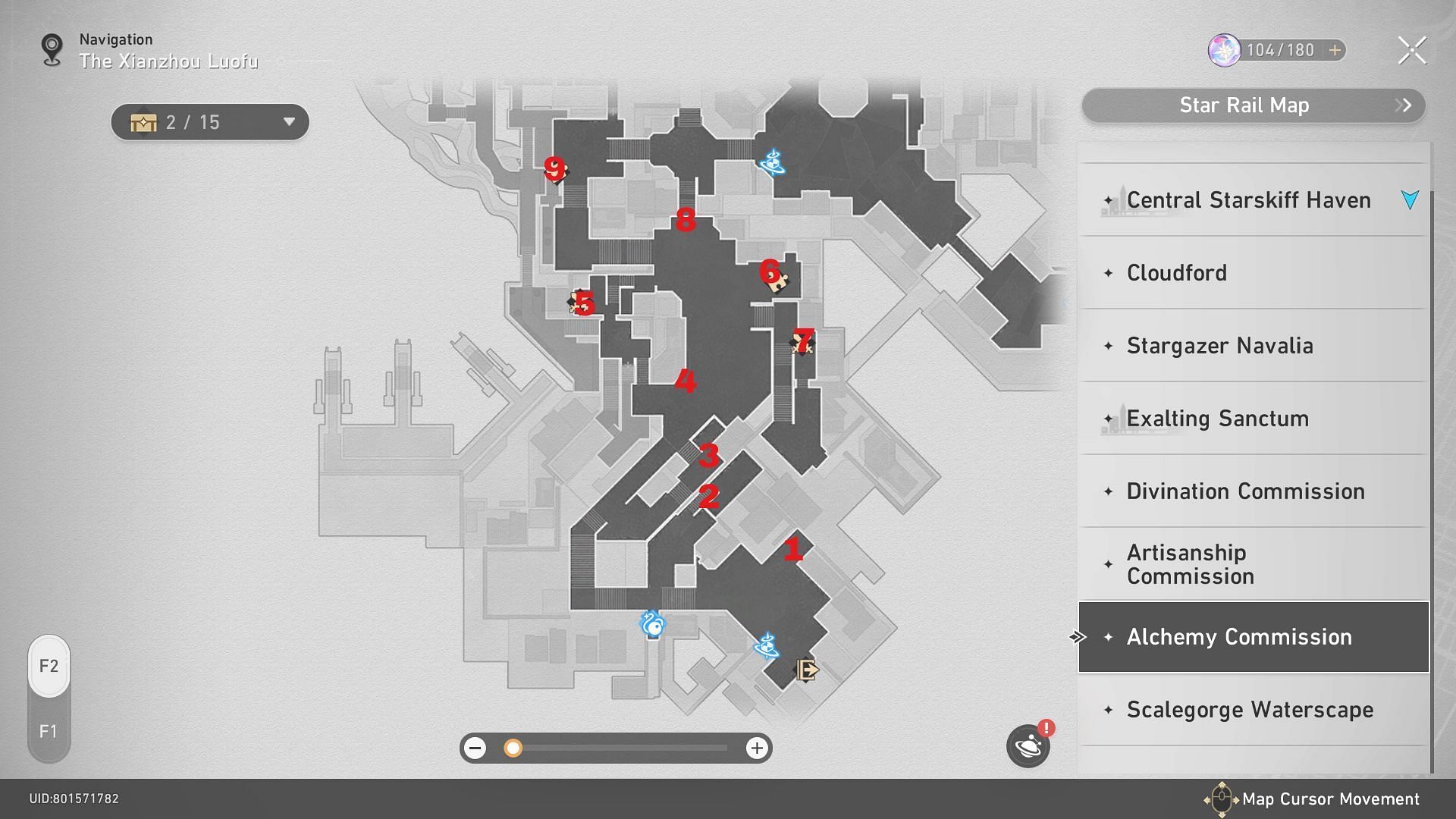 Treasure locations in the first section of Alchemy Commission Second floor (Image via HoYoverse)
