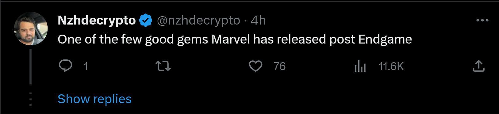 A tweet reply to Discussing Film&#039;s post about the upcoming MCU project (Image via Twitter)