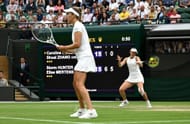 Storm Hunter and Elise Mertens at the 2023 Wimbledon Championships.