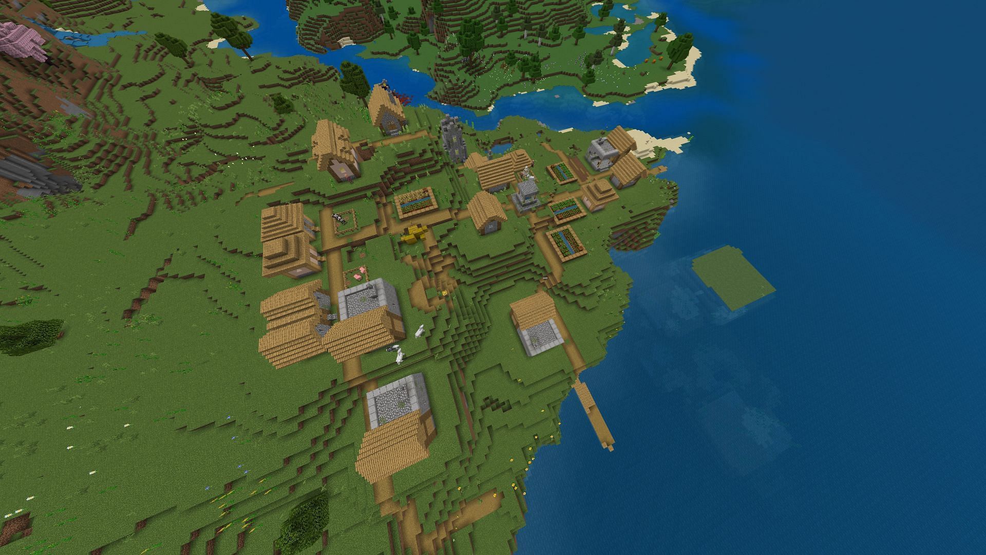 This Minecraft Bedrock seed provides a great opportunity for loot right at the spawn (Image via Mojang Studios)