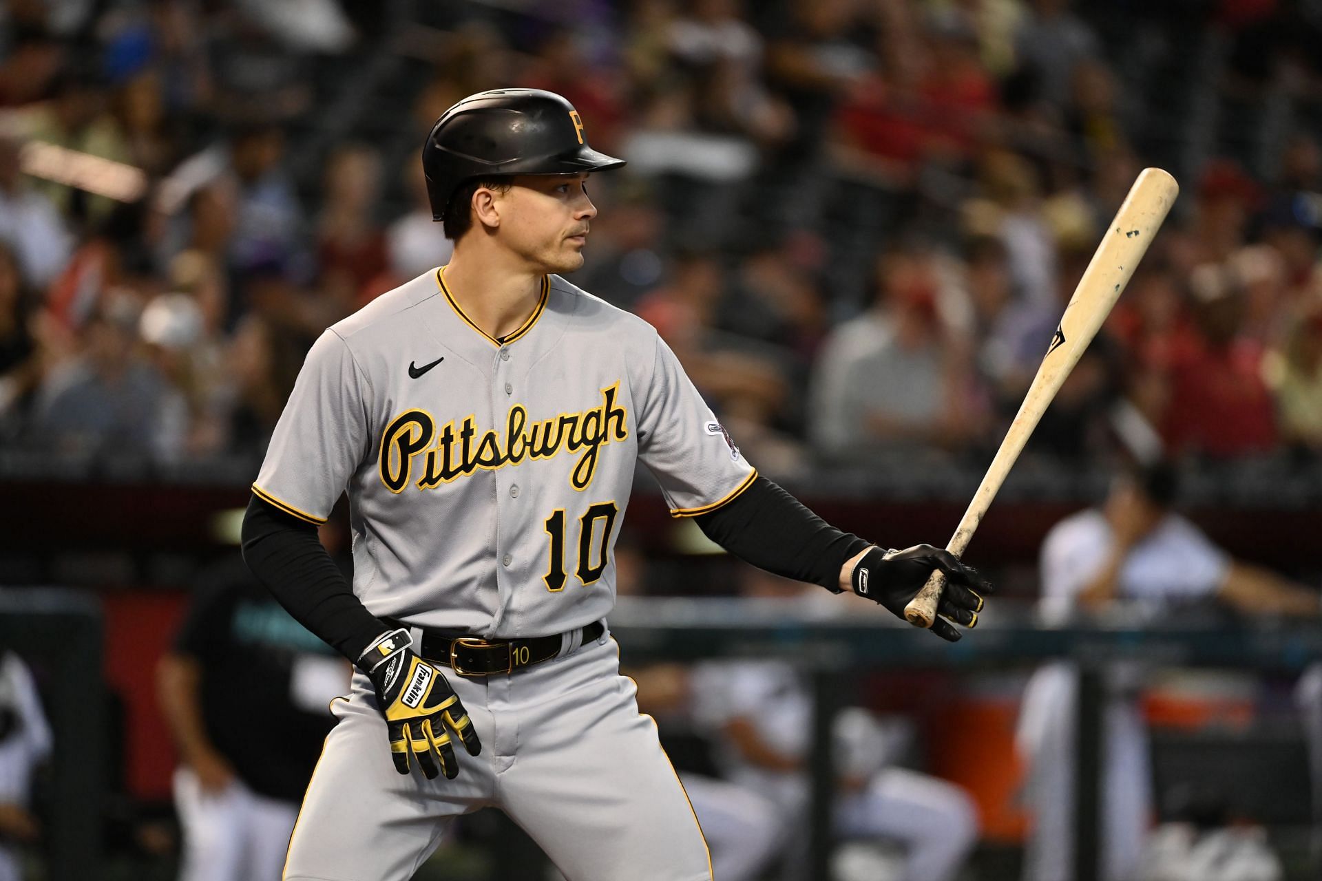 Bryan Reynolds of the Pittsburgh Pirates in the batter&#039;s box against the Arizona Diamondbacks.