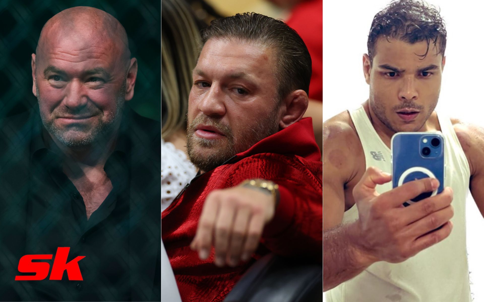 Dana White (left), Conor McGregor (center), Paulo Costa (right - via @borrachinhamma)