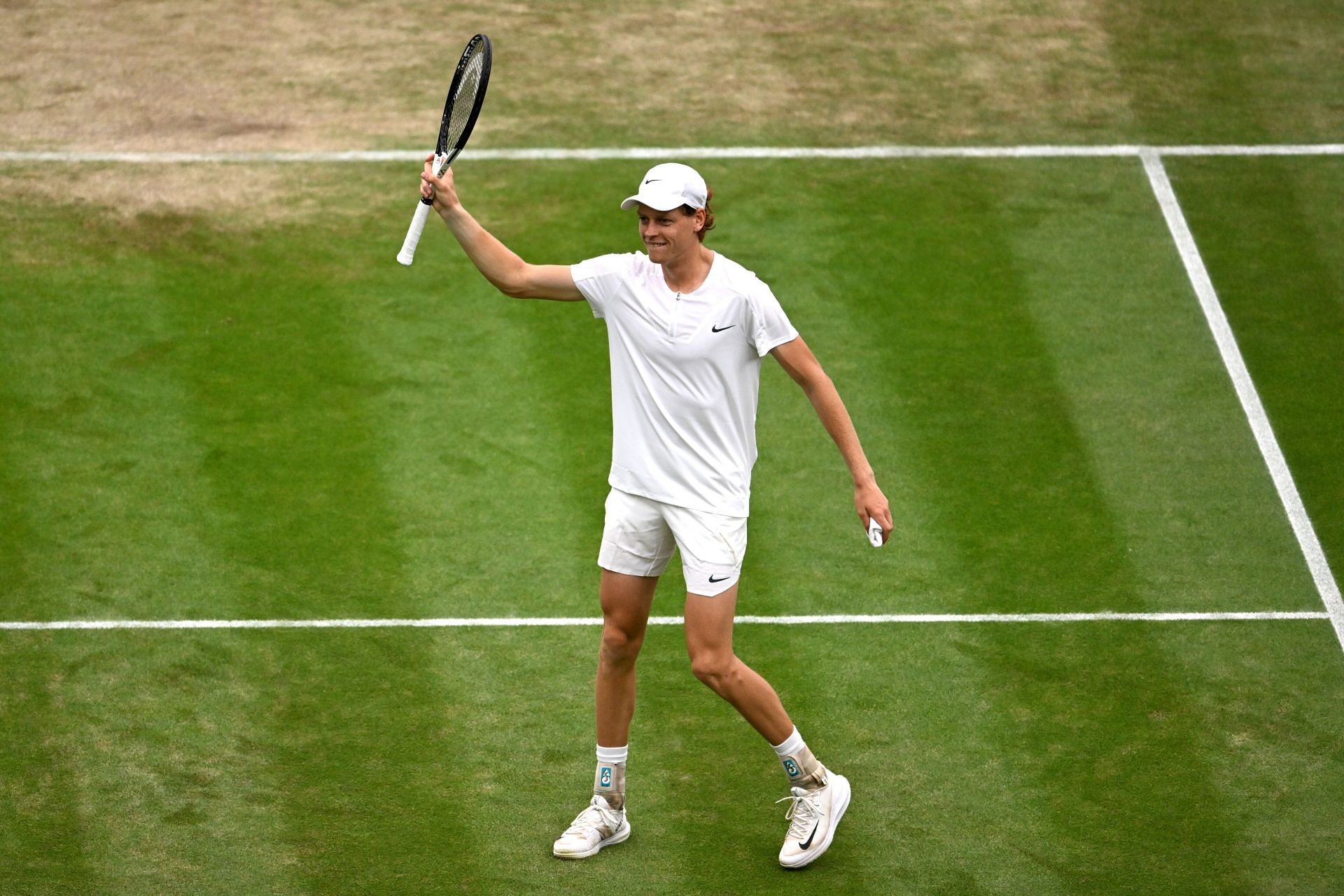 Jannik Sinner in action at Wimbledon 2023