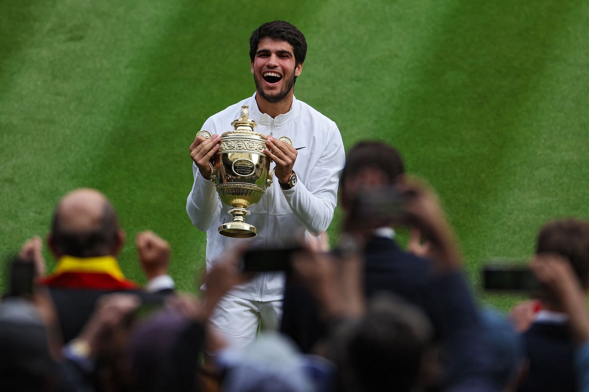Carlos Alcaraz pictured with his Wimbledon trophy.