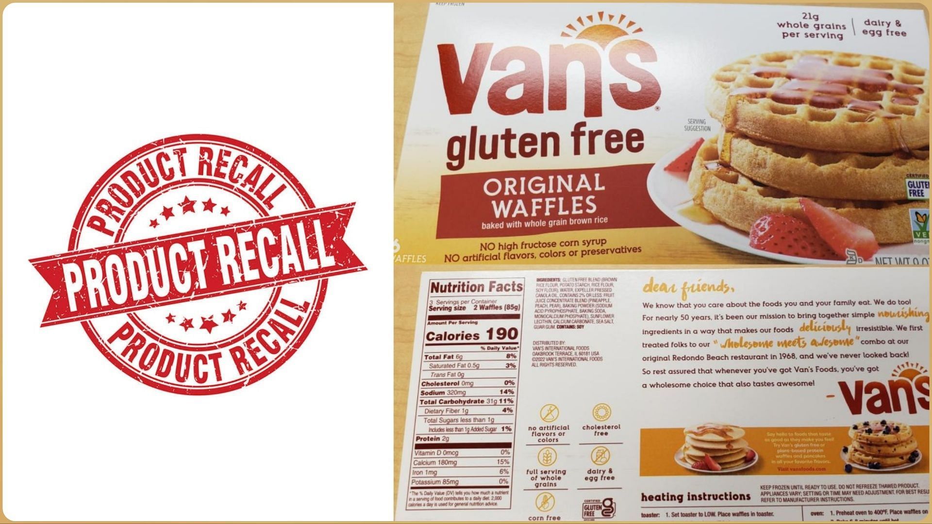 Van’s Gluten Free Original Waffles recall Reason, affected lot code