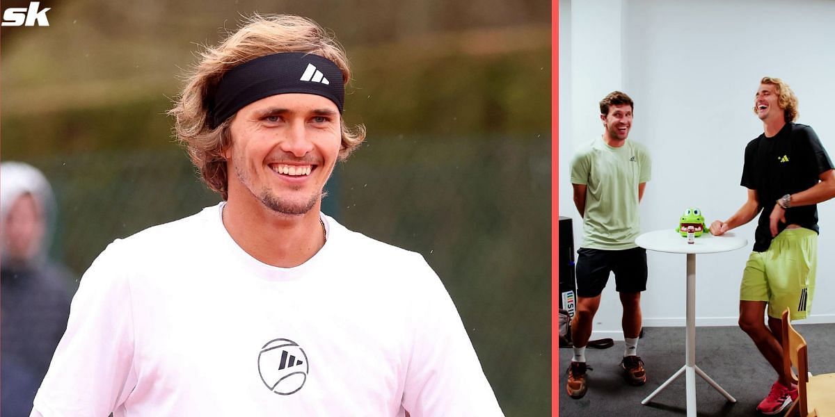 Alexander Zverev and Mischa Zverev challenge each other in a biting crocodile game at Hamburg European Open