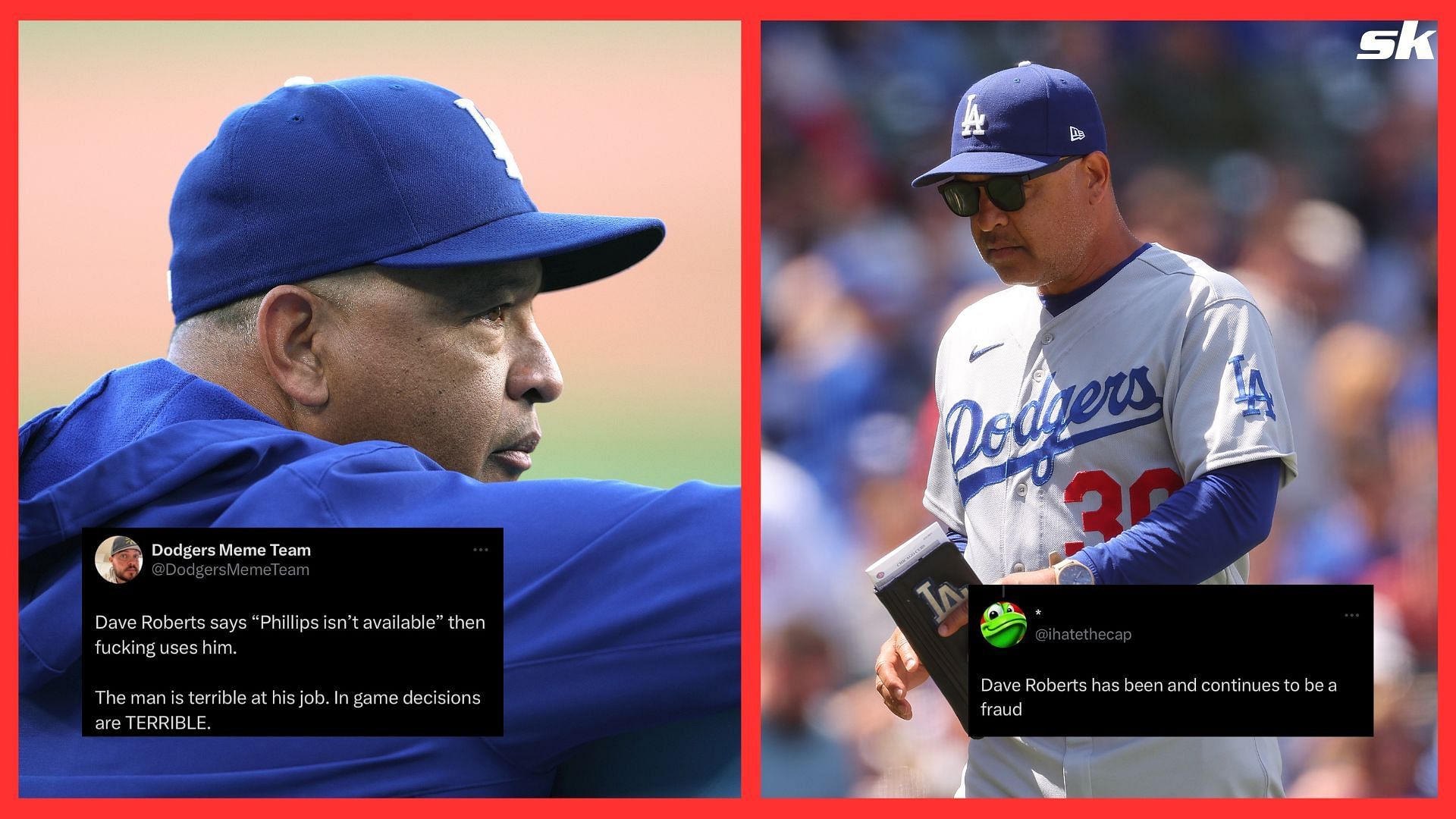  Manager Dave Roberts #30 of the Los Angeles Dodgers looks on against the Chicago Cubs