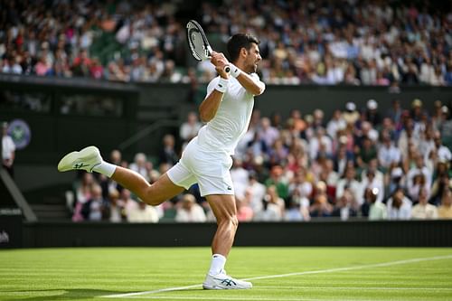 Novak Djokovic in action at Wimbledon 2023.