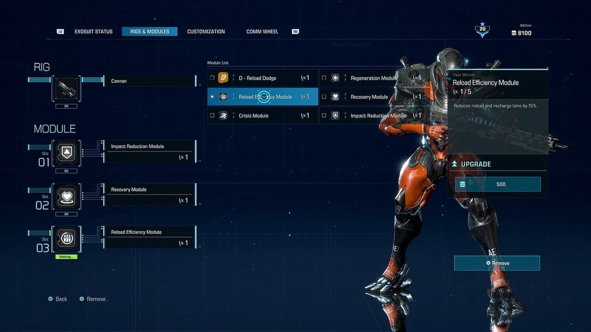 Customization options can be explored in the hangar (Image via Capcom)