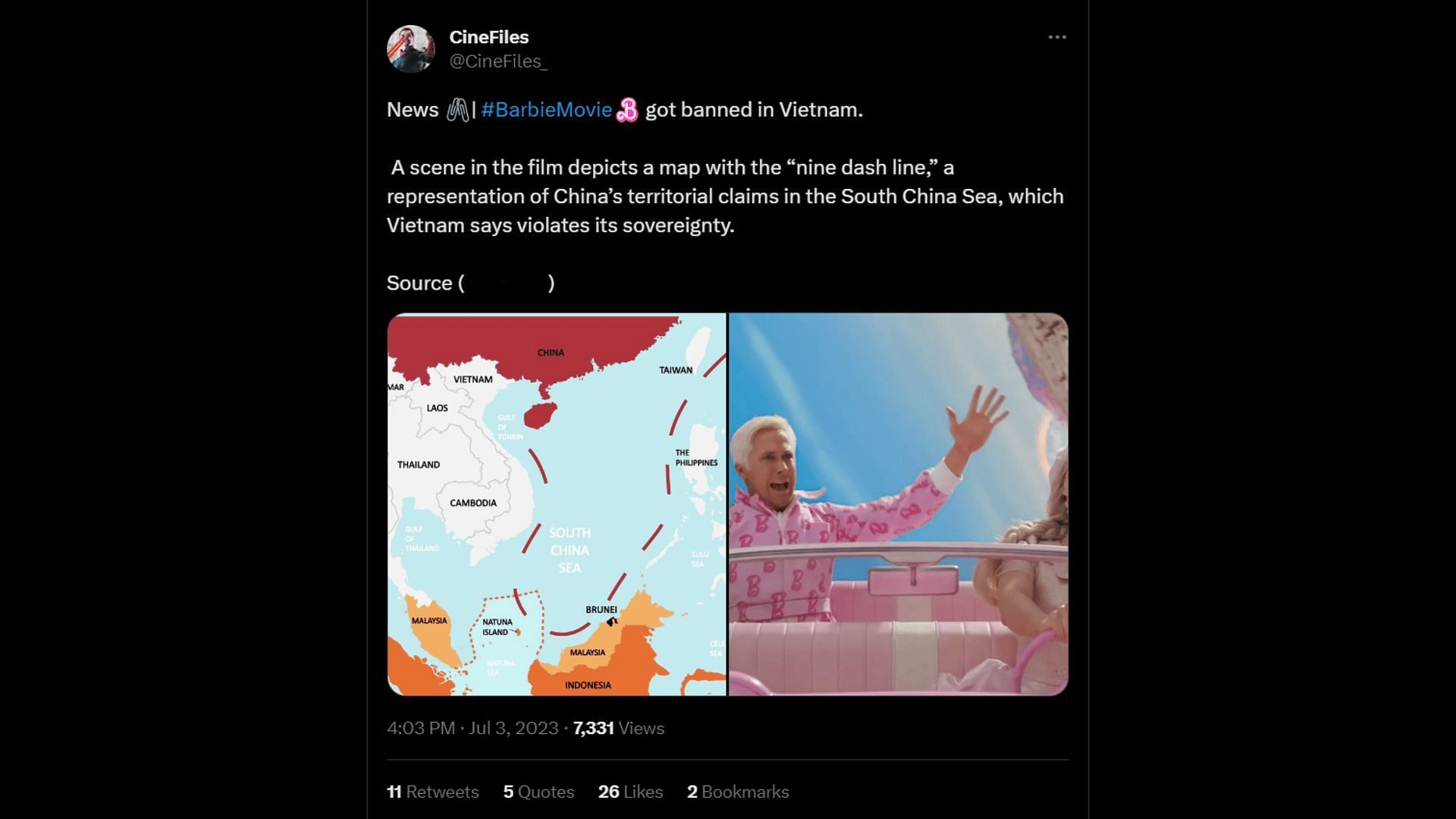 Vietnam bans 'Barbie' movie over map showing Chinese territorial claim