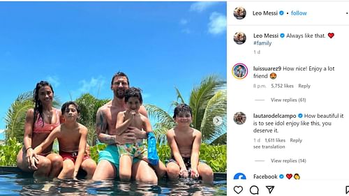 Suarez's comment under Lionel Messi's post