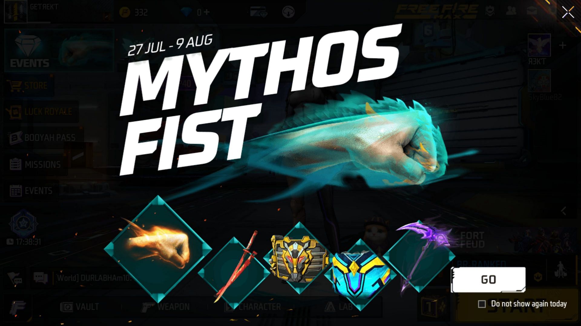 Mythos Fist और अन्य रिवार्ड्स (Image via Garena)