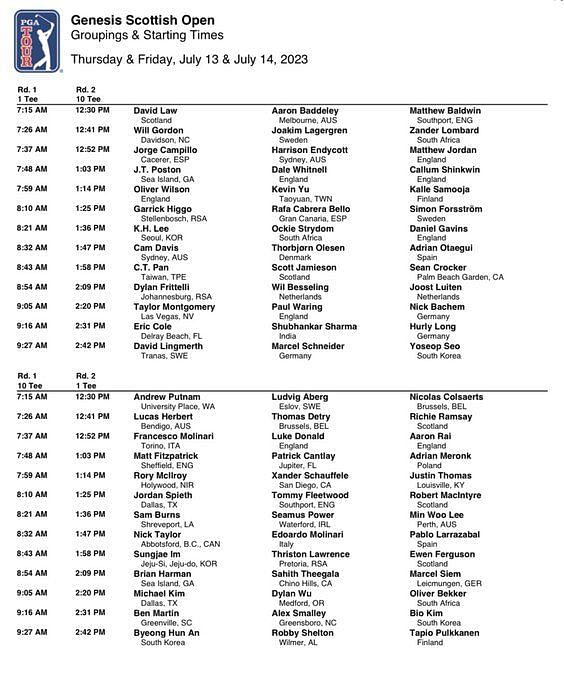 2023 Genesis Scottish Open Round 1 tee times and pairings explored