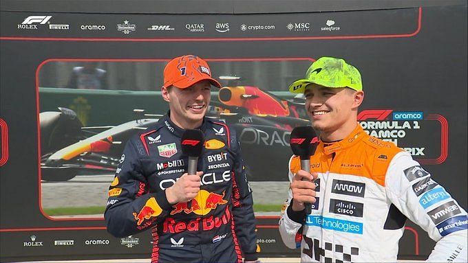 Watch: Lando Norris Nearly Spoils His British GP Heroics While Spraying  $300 Prize on Max Verstappen - The SportsRush