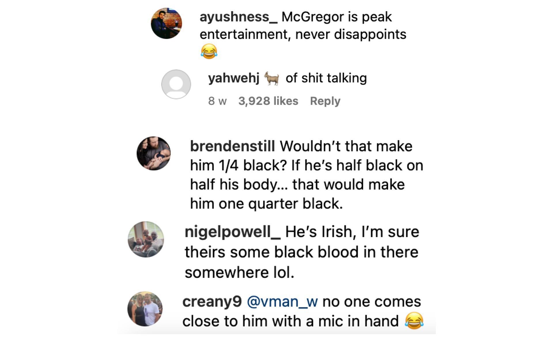 Fans comment under the post of McGregor&#039;s response. [via Instagram @bestofconormcgregor]