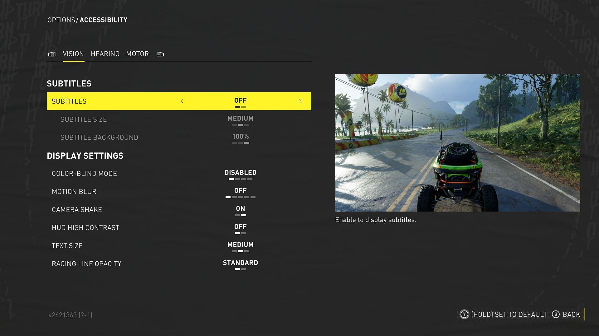 Accessibility settings in The Crew Motorfest (Image via Sportskeeda)