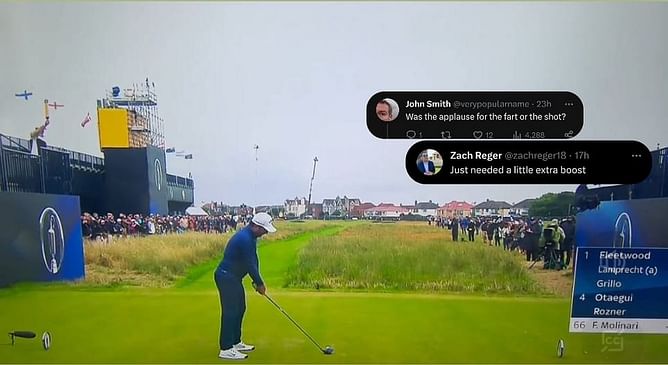 “Was the applause for the fart or the shot?” – Fans hilariously react as mic catches Francesco Molinari fart while hitting his first tee at The Open
