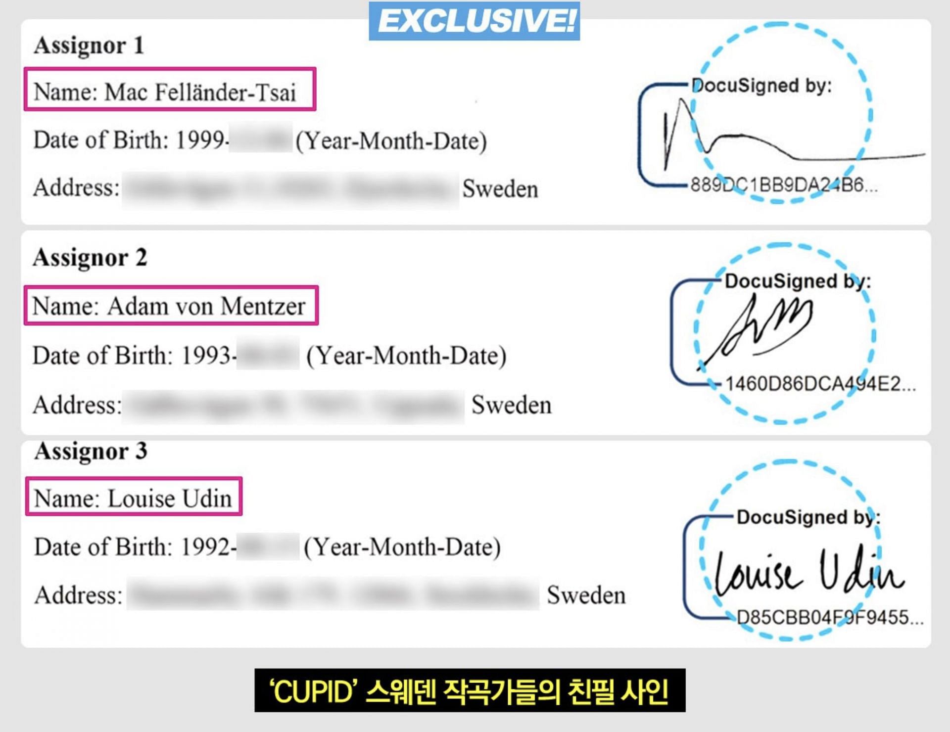 Faked signatures by Ah Sung-il (Image via Dispatch)