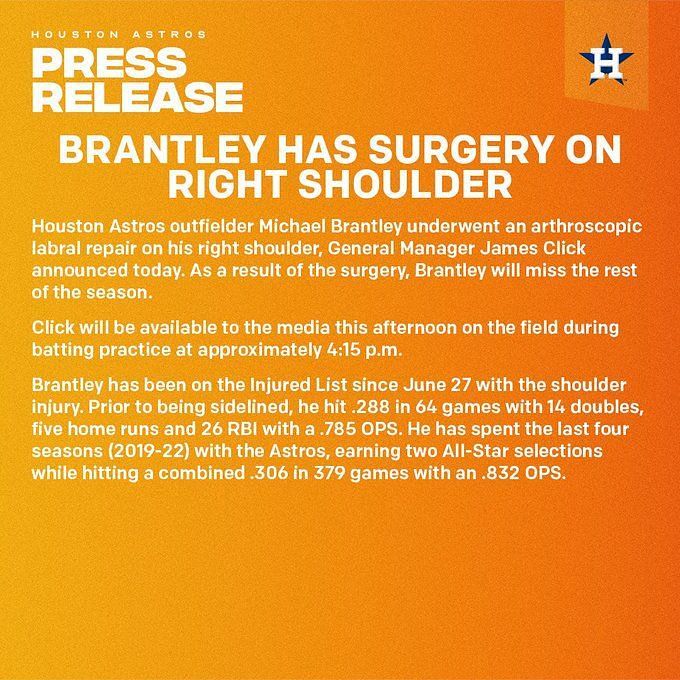 Michael Brantley injury update: Michael Brantley Injury Update: Astros  $12,000,000 star slugger set to finally begin Rehab Assignment